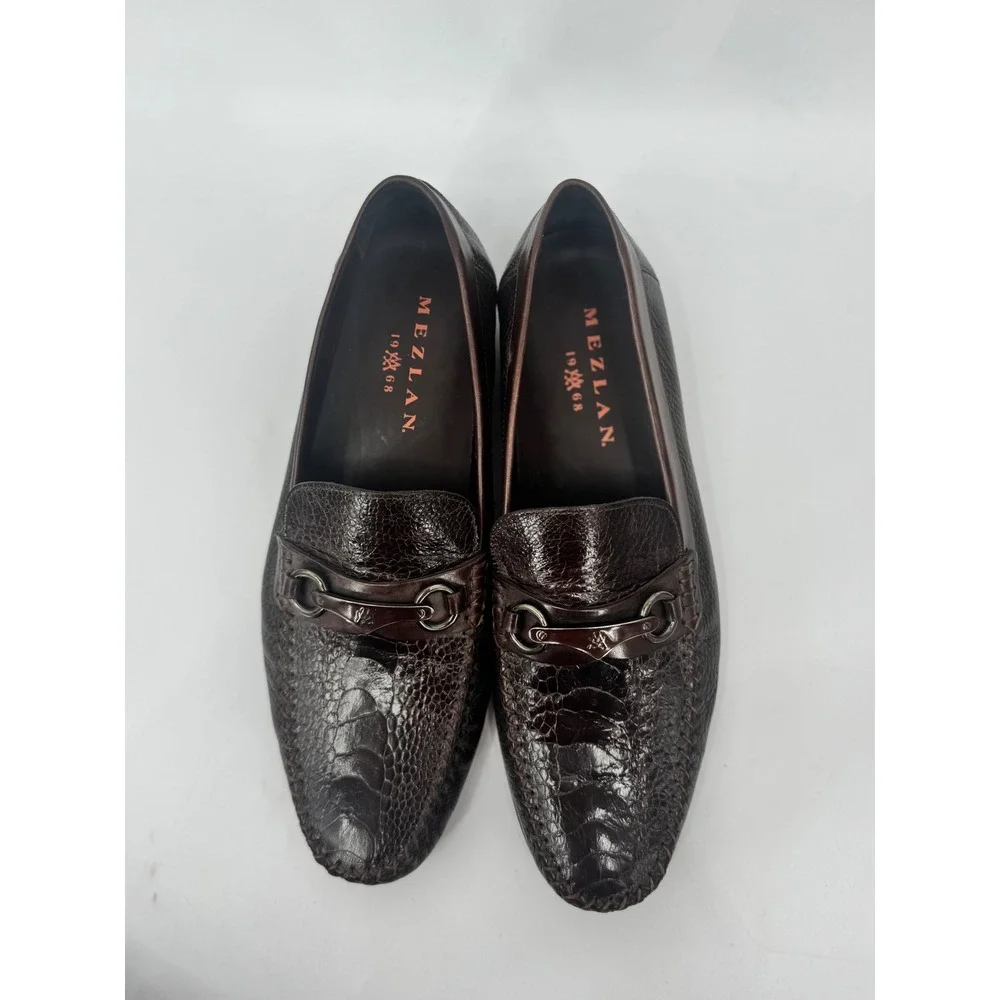 Mezlan Mens 9 Brown Genuine Ostrich Leg‎ Horsebit Loafers Exotic Leather Shoes